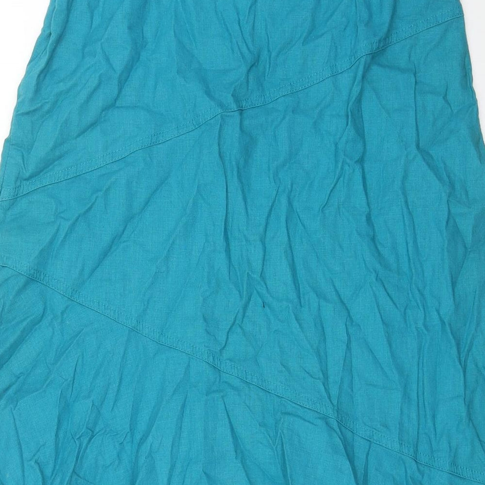 Casual Club Womens Blue Linen Flare Skirt Size 16 Zip