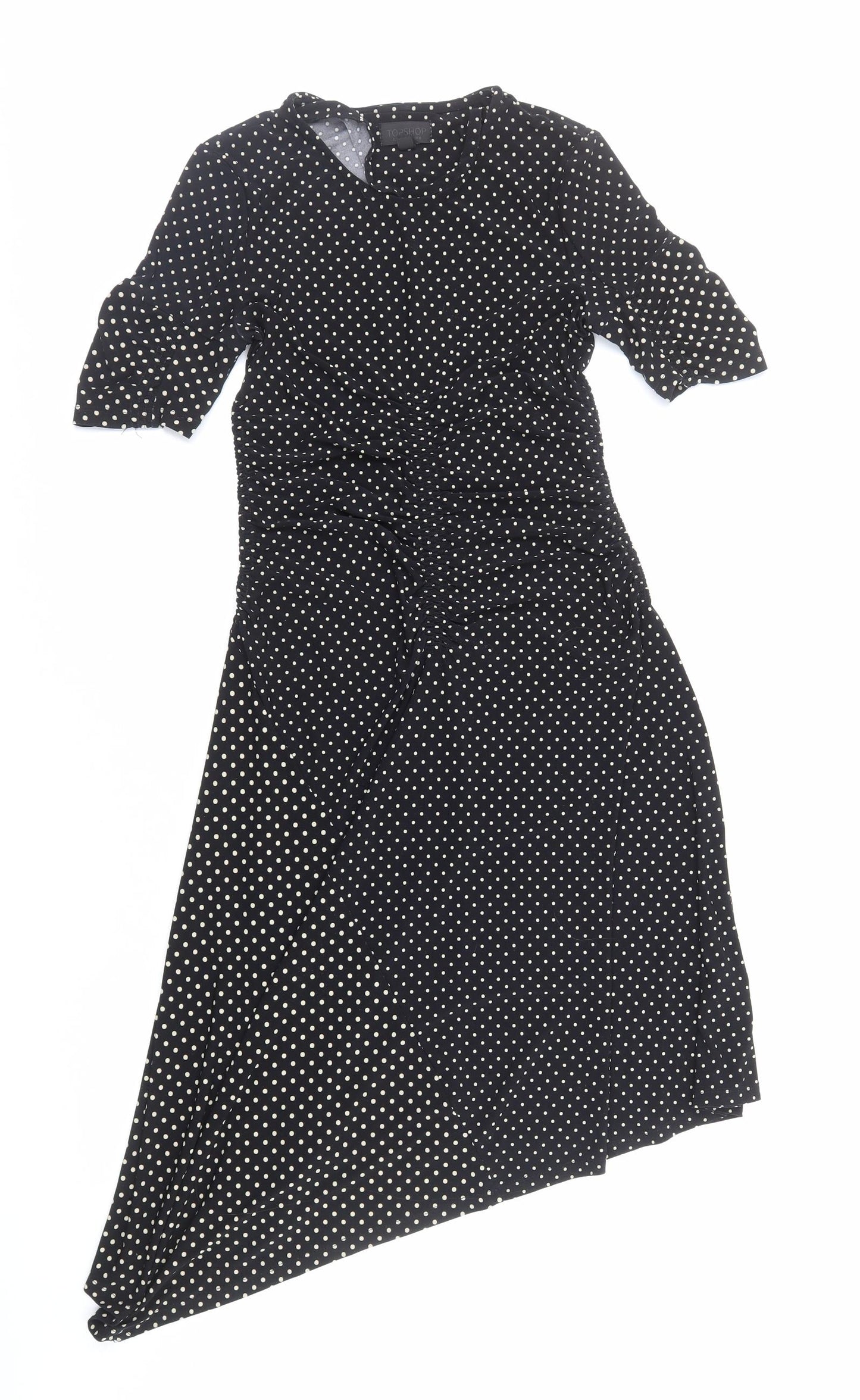 Topshop Womens Black Polka Dot Polyester A-Line Size 8 V-Neck Pullover