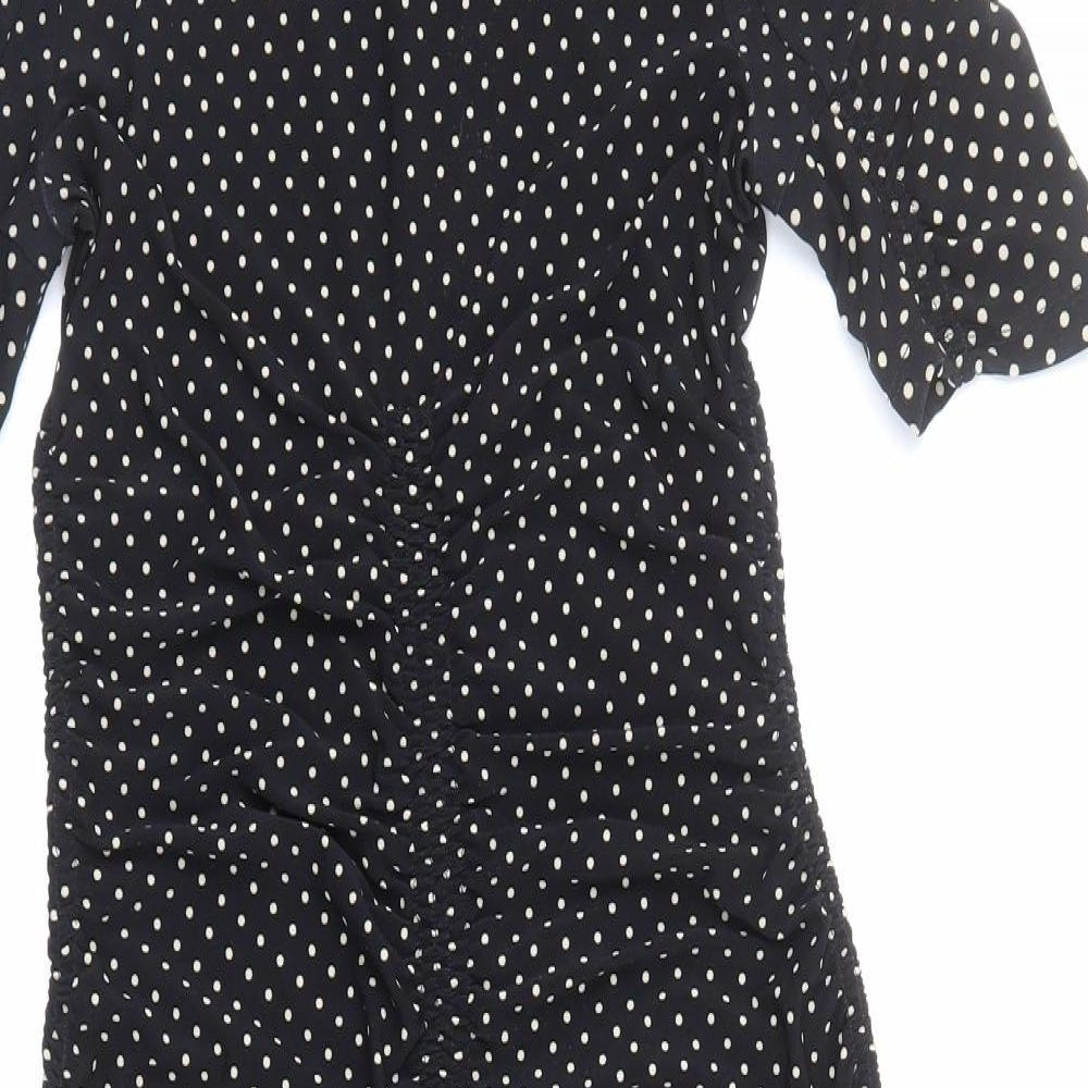 Topshop Womens Black Polka Dot Polyester A-Line Size 8 V-Neck Pullover