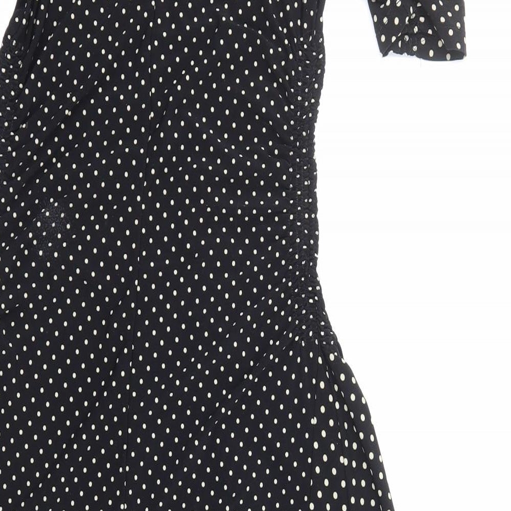 Topshop Womens Black Polka Dot Polyester A-Line Size 8 V-Neck Pullover