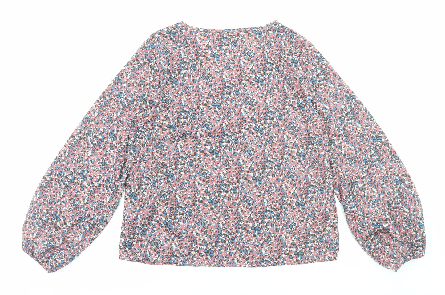 SheIn Womens Pink Geometric Polyester Basic Blouse Size L V-Neck