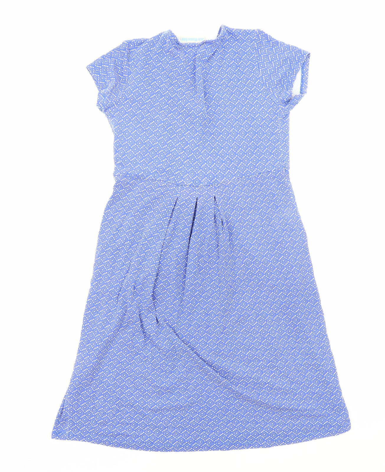JoJo Maman Womens Blue Geometric Viscose Skater Dress Size S V-Neck Pullover