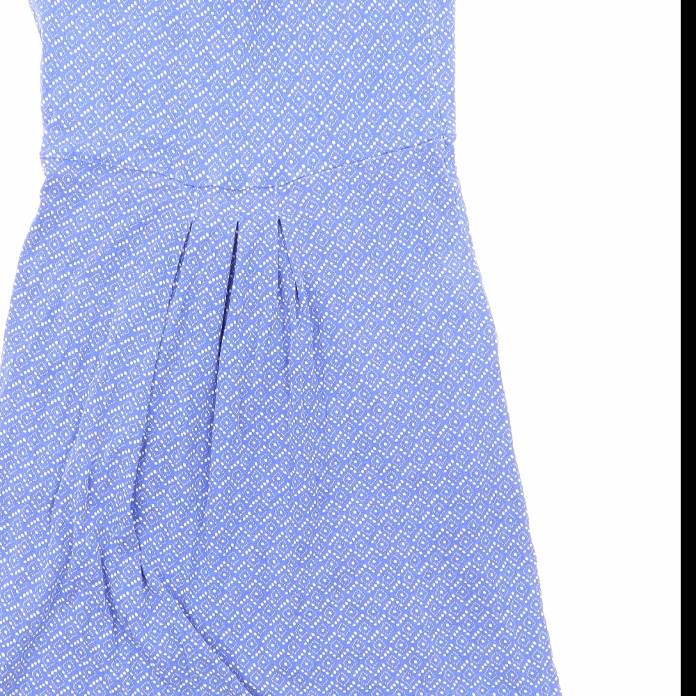 JoJo Maman Womens Blue Geometric Viscose Skater Dress Size S V-Neck Pullover