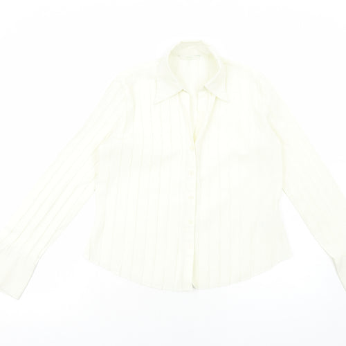 Marks and Spencer Womens White Polyester Basic Button-Up Size 12 V-Neck