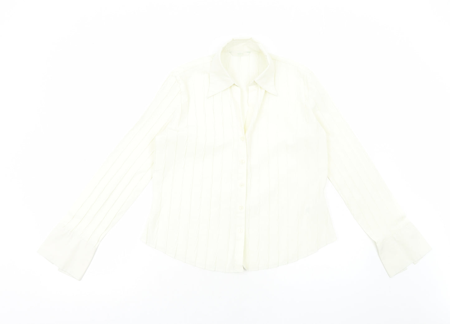 Marks and Spencer Womens White Polyester Basic Button-Up Size 12 V-Neck
