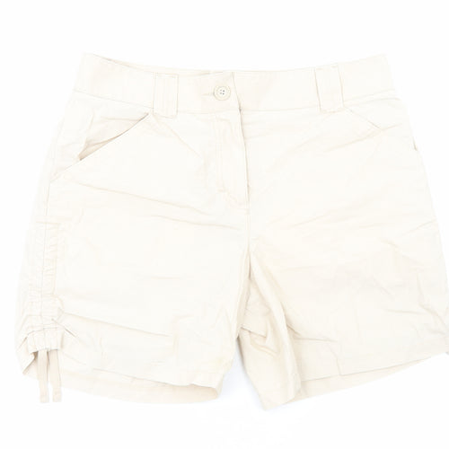 Marks and Spencer Womens Beige Cotton Chino Shorts Size 12 Regular Zip - Ruched Detail