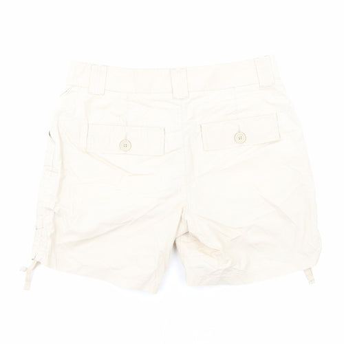Marks and Spencer Womens Beige Cotton Chino Shorts Size 12 Regular Zip - Ruched Detail