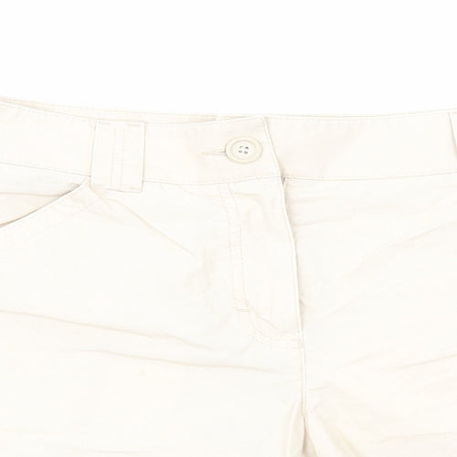 Marks and Spencer Womens Beige Cotton Chino Shorts Size 12 Regular Zip - Ruched Detail