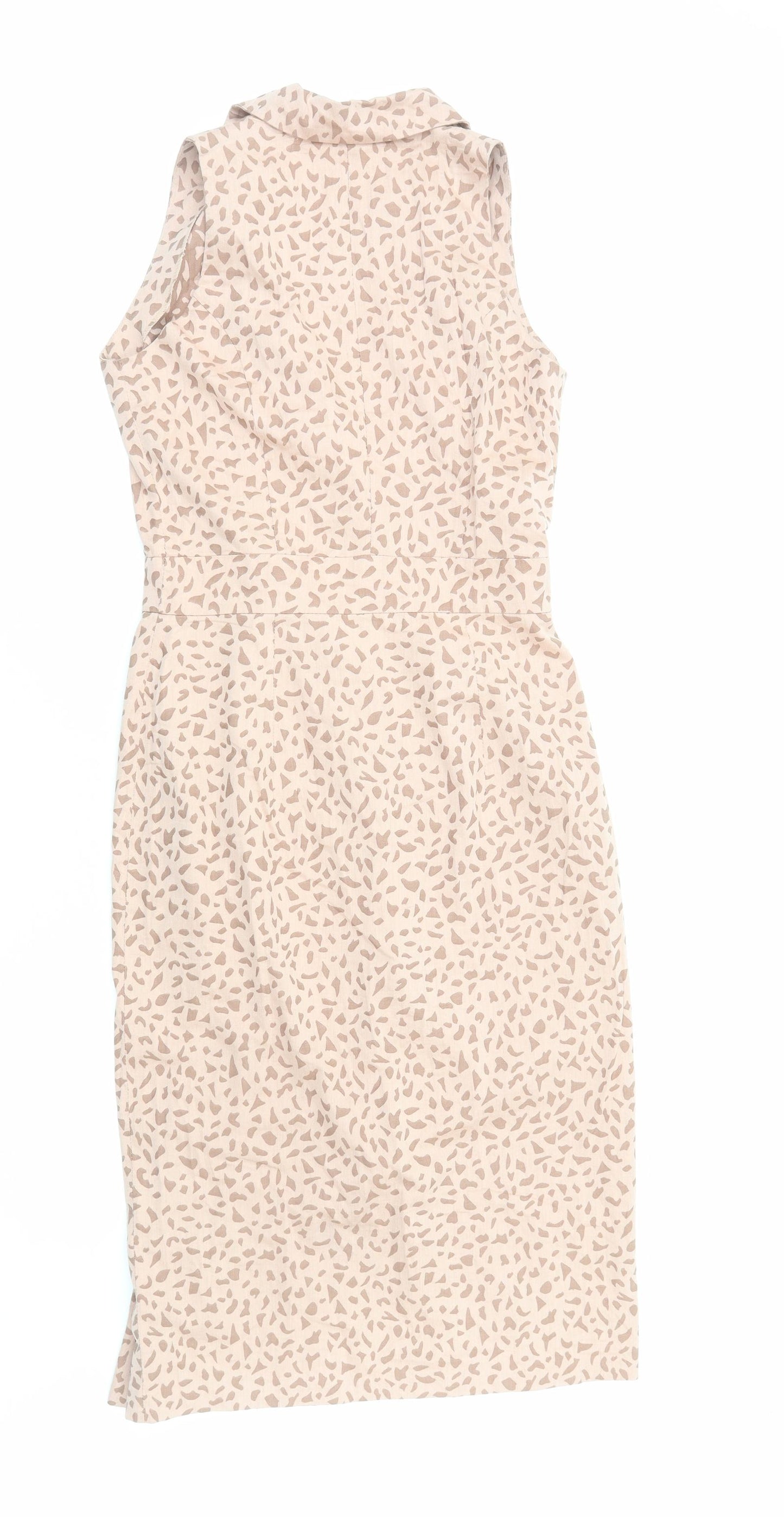 Preworn Womens Pink Geometric Cotton Shift Size M V-Neck Button