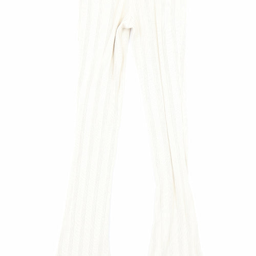 Zara Womens Beige Geometric Cotton Trousers Size S Regular