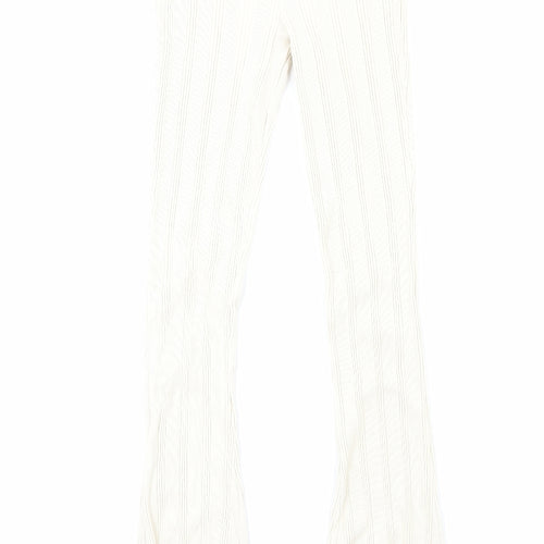Zara Womens Beige Geometric Cotton Trousers Size S Regular