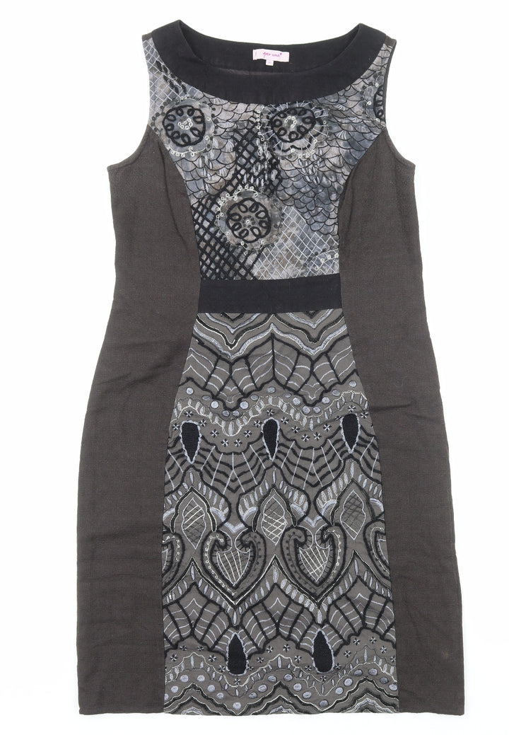 Per Una Womens Grey Geometric Cotton Shift Size 14 Round Neck Zip