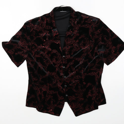 Roman Originals Womens Black Geometric Polyester Basic Button-Up Size 14 V-Neck