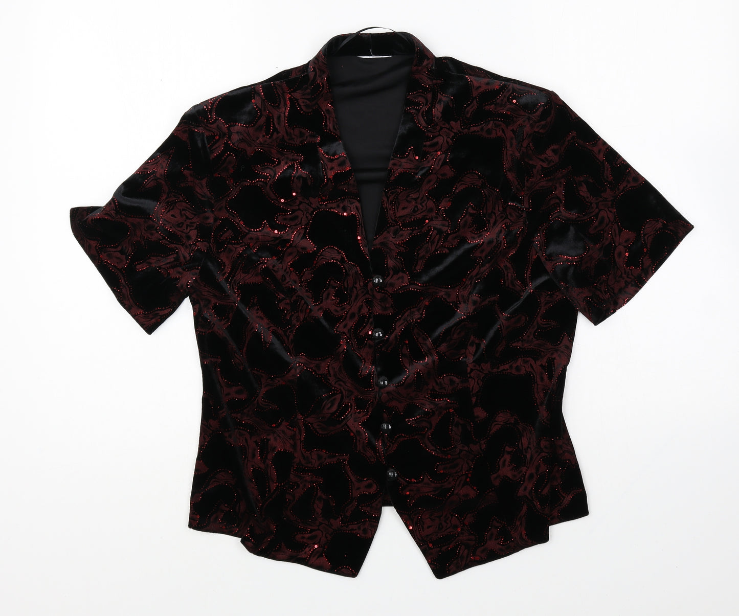 Roman Originals Womens Black Geometric Polyester Basic Button-Up Size 14 V-Neck
