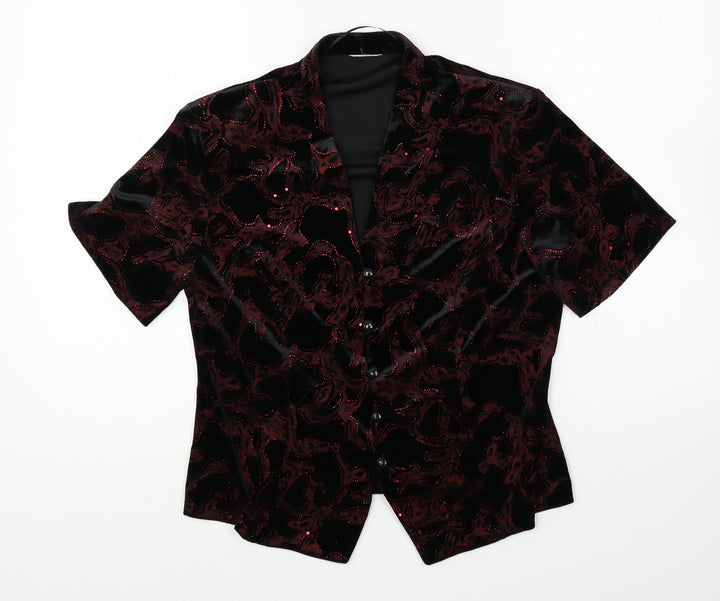Roman Originals Womens Black Geometric Polyester Basic Button-Up Size 14 V-Neck