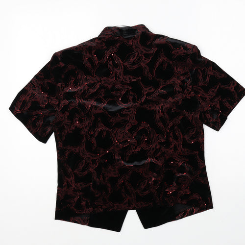 Roman Originals Womens Black Geometric Polyester Basic Button-Up Size 14 V-Neck