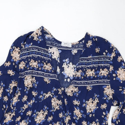 Swell Womens Blue Floral Viscose Basic Blouse Size 10 V-Neck