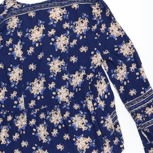 Swell Womens Blue Floral Viscose Basic Blouse Size 10 V-Neck