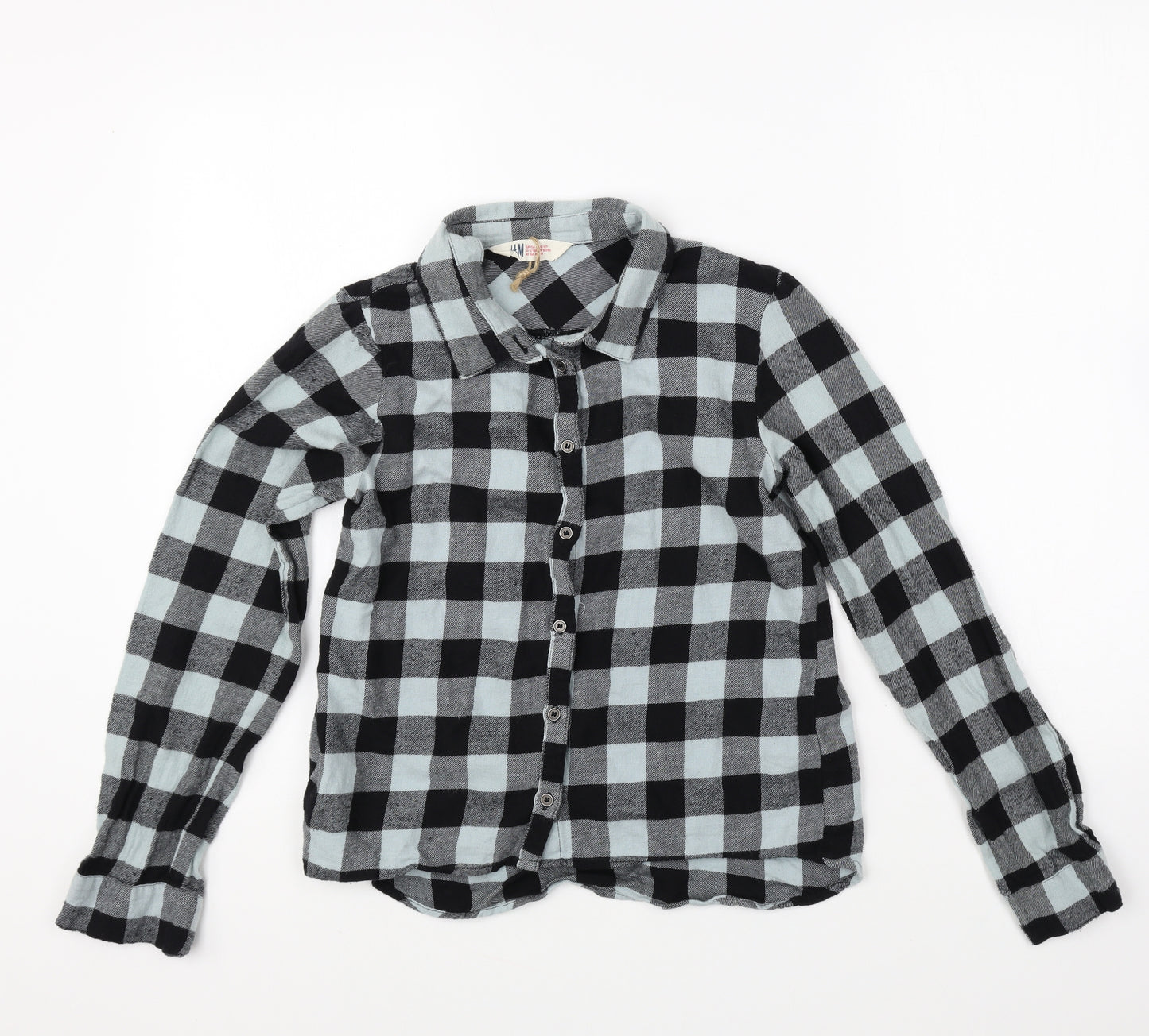 H&M Boys Blue Check Cotton Basic Button-Up Size 12-13 Years Collared Button