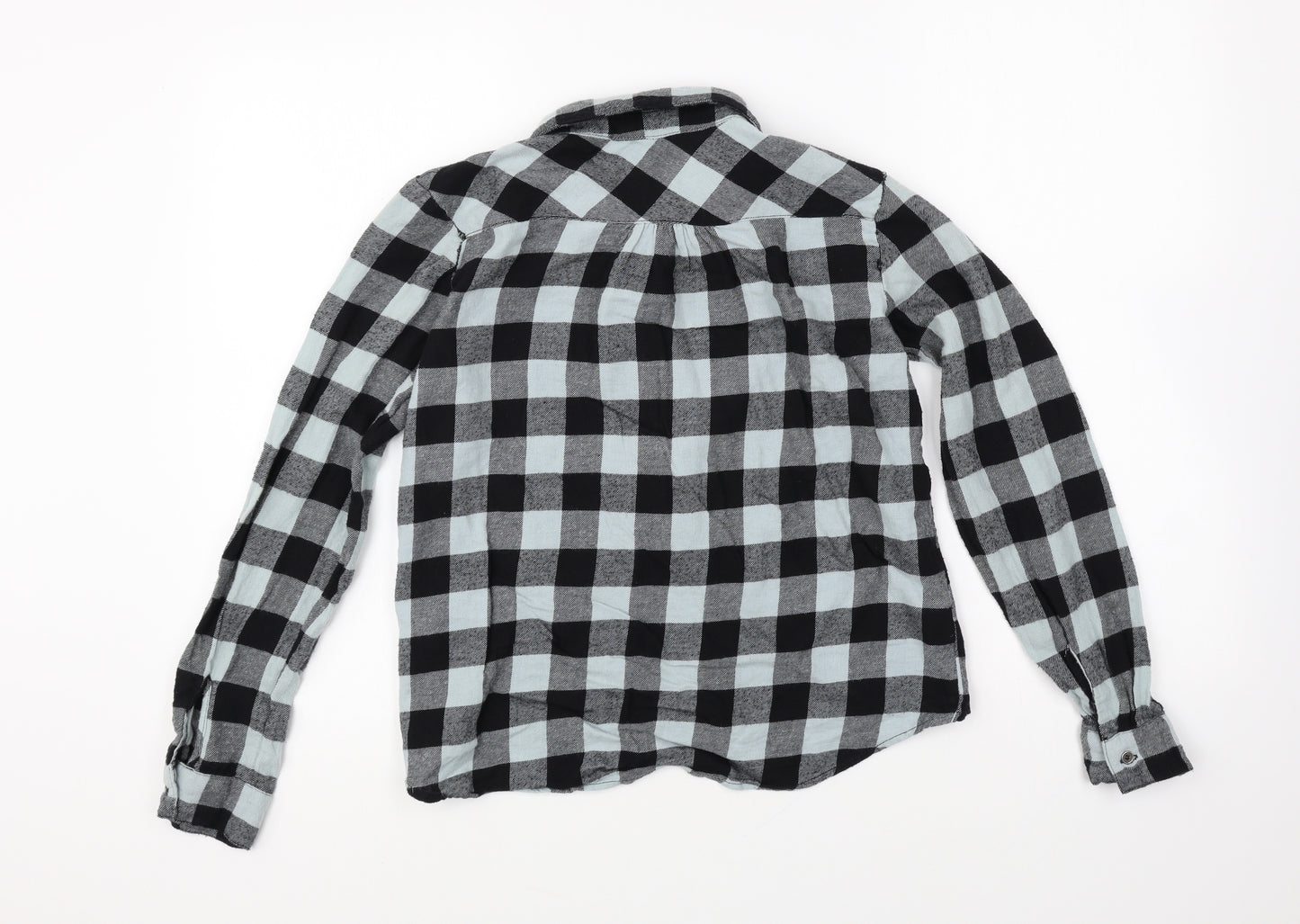 H&M Boys Blue Check Cotton Basic Button-Up Size 12-13 Years Collared Button
