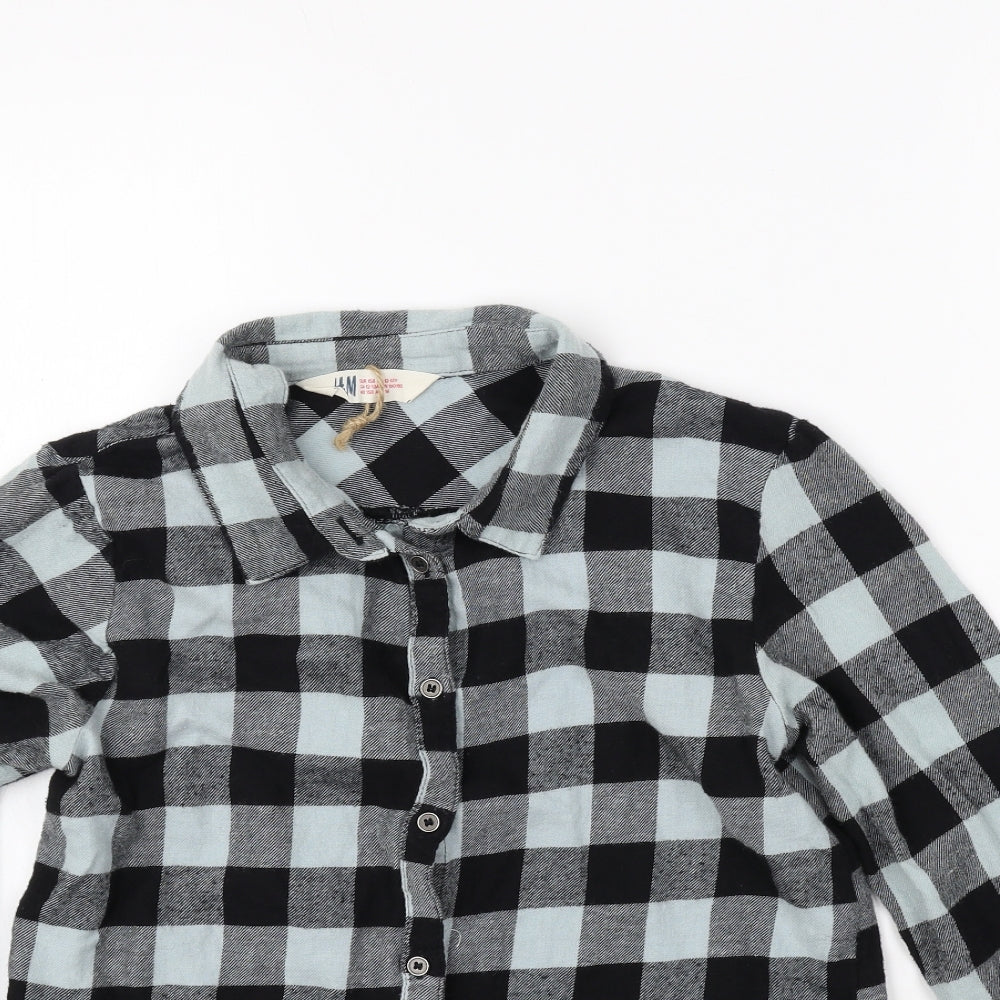 H&M Boys Blue Check Cotton Basic Button-Up Size 12-13 Years Collared Button