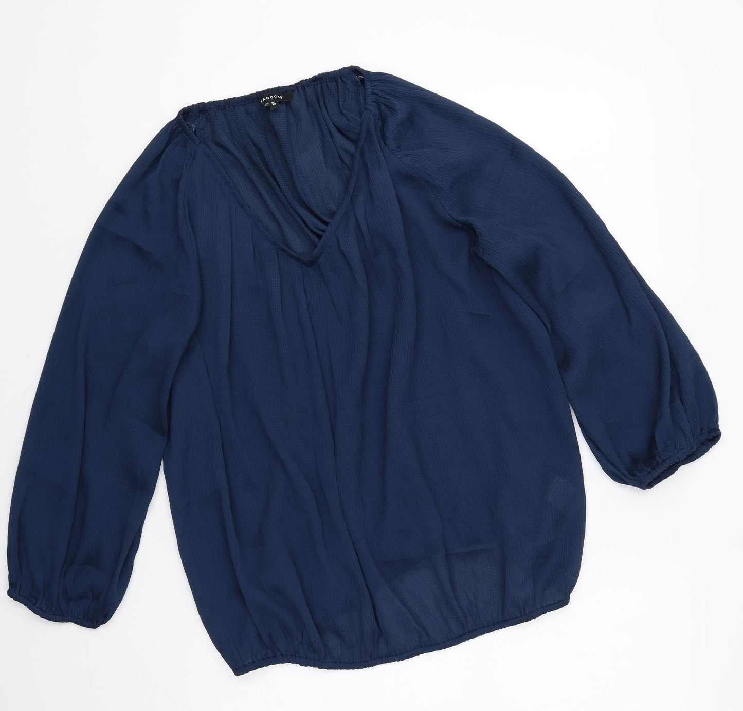 Peacocks Womens Blue Polyester Basic Blouse Size 16 V-Neck