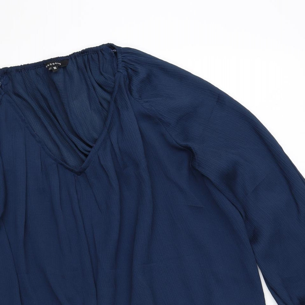 Peacocks Womens Blue Polyester Basic Blouse Size 16 V-Neck