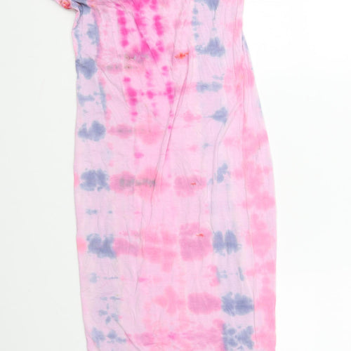 Buzy Collection Womens Pink Geometric Viscose T-Shirt Dress Size S Round Neck - Tie Dye