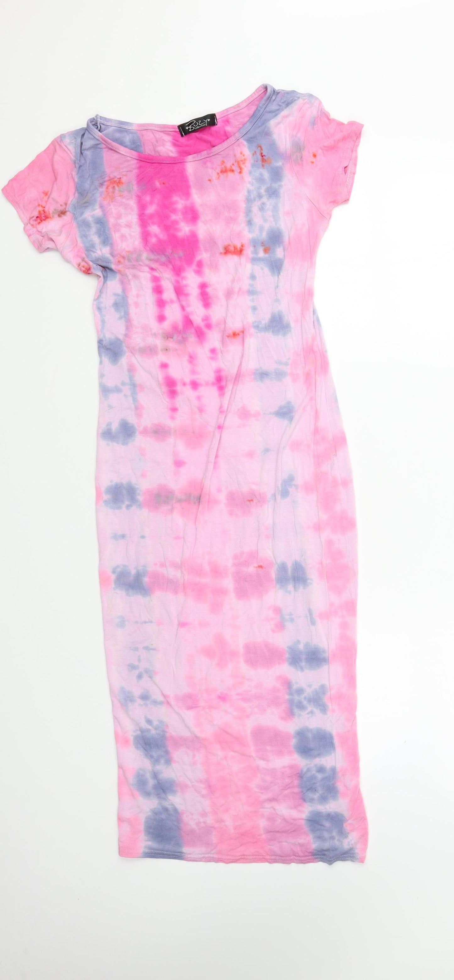 Buzy Collection Womens Pink Geometric Viscose T-Shirt Dress Size S Round Neck - Tie Dye