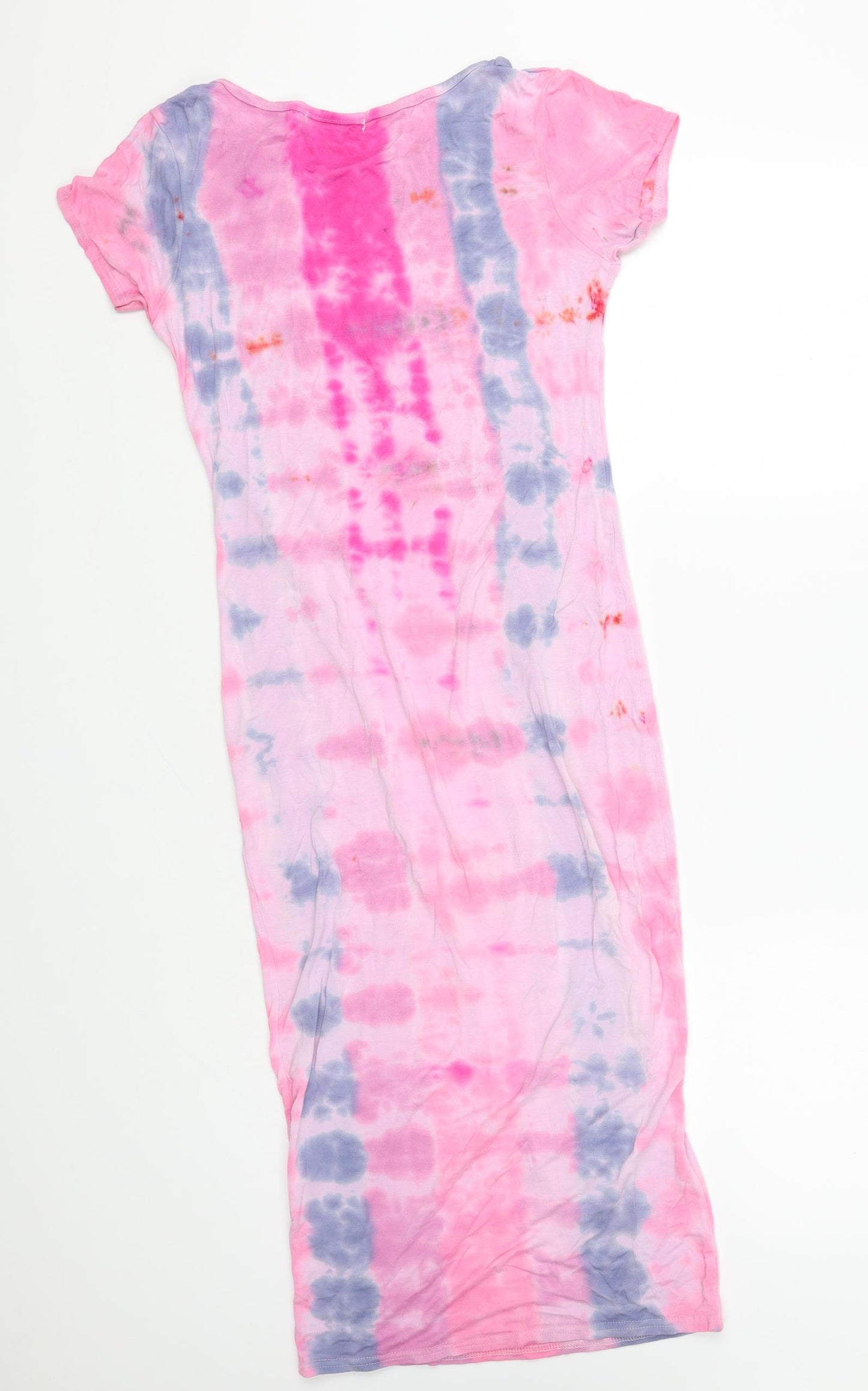 Buzy Collection Womens Pink Geometric Viscose T-Shirt Dress Size S Round Neck - Tie Dye