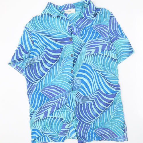 Chianti Womens Blue Geometric Viscose Basic Button-Up Size 14 V-Neck