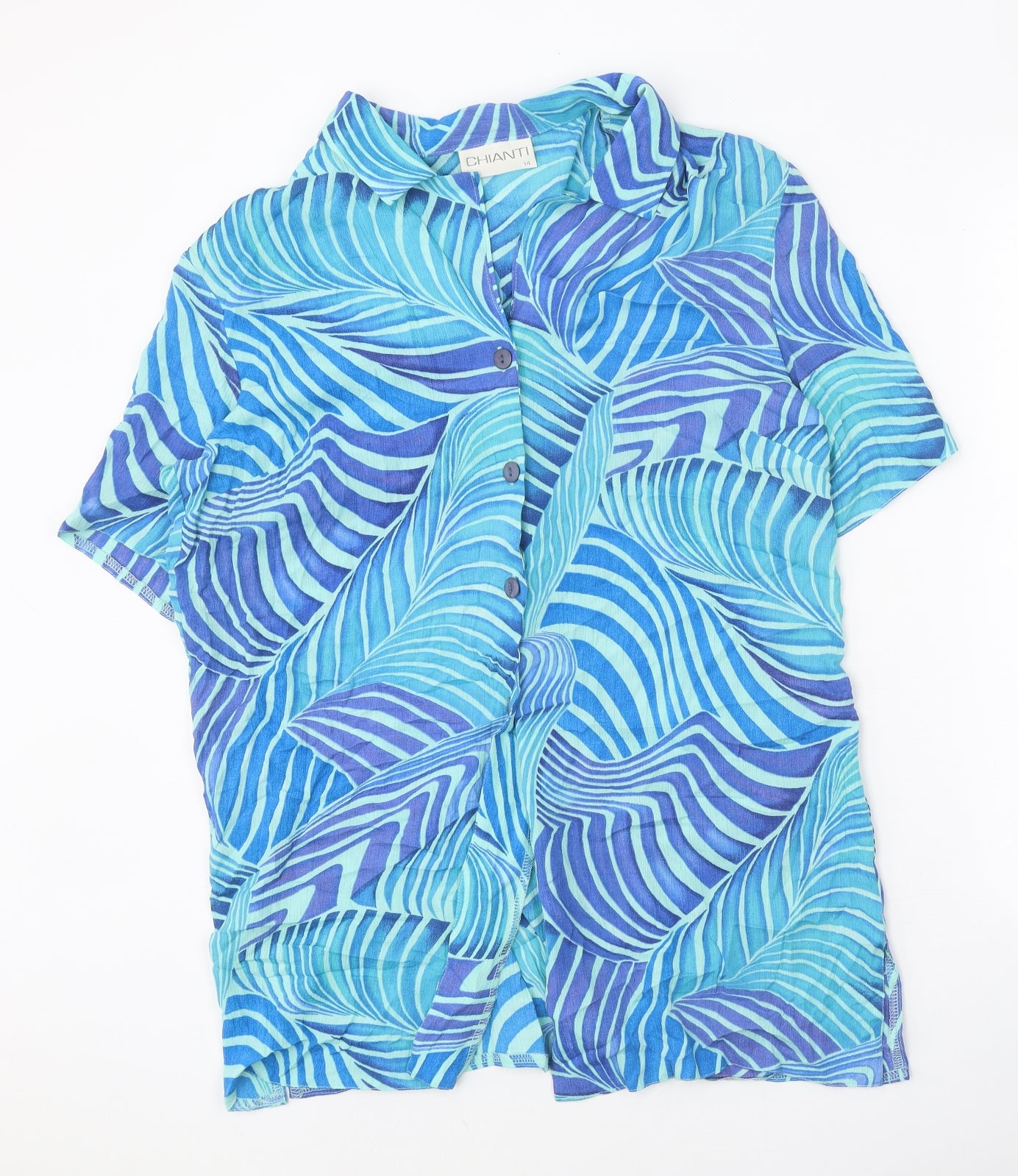 Chianti Womens Blue Geometric Viscose Basic Button-Up Size 14 V-Neck