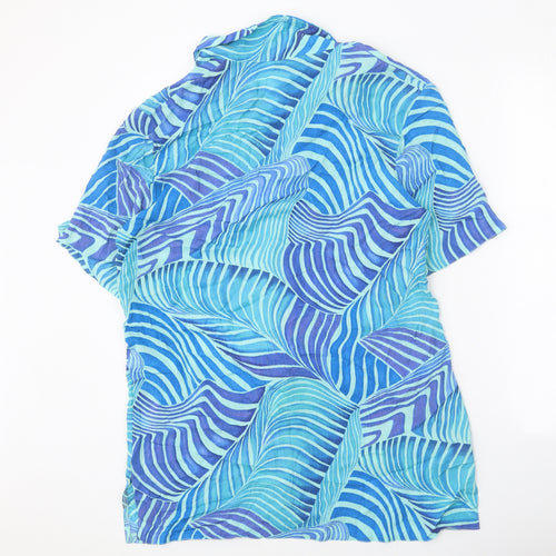Chianti Womens Blue Geometric Viscose Basic Button-Up Size 14 V-Neck