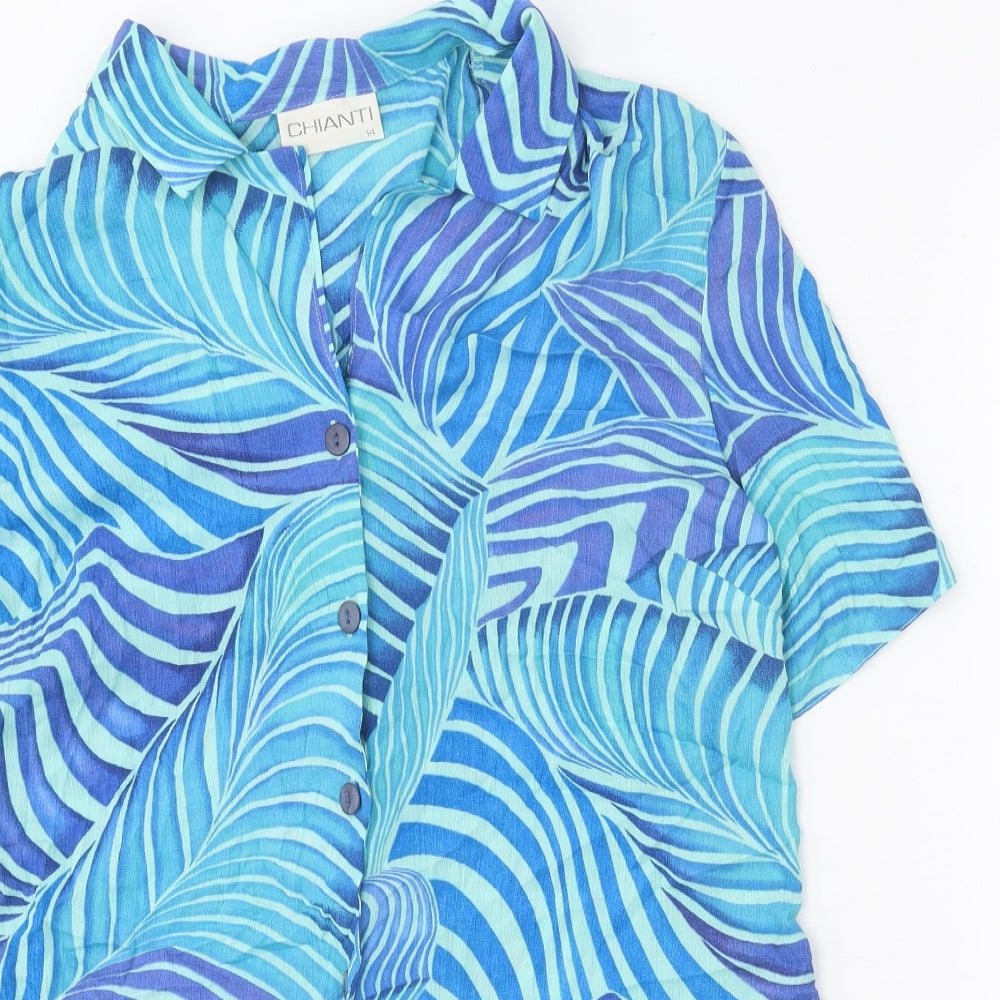 Chianti Womens Blue Geometric Viscose Basic Button-Up Size 14 V-Neck