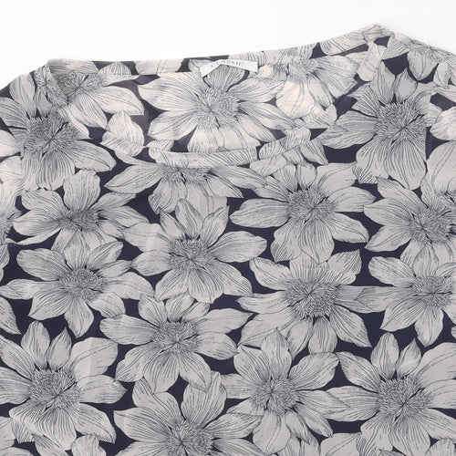 Classic Womens Black Floral Viscose Basic Blouse Size 16 Round Neck - Lace Detail