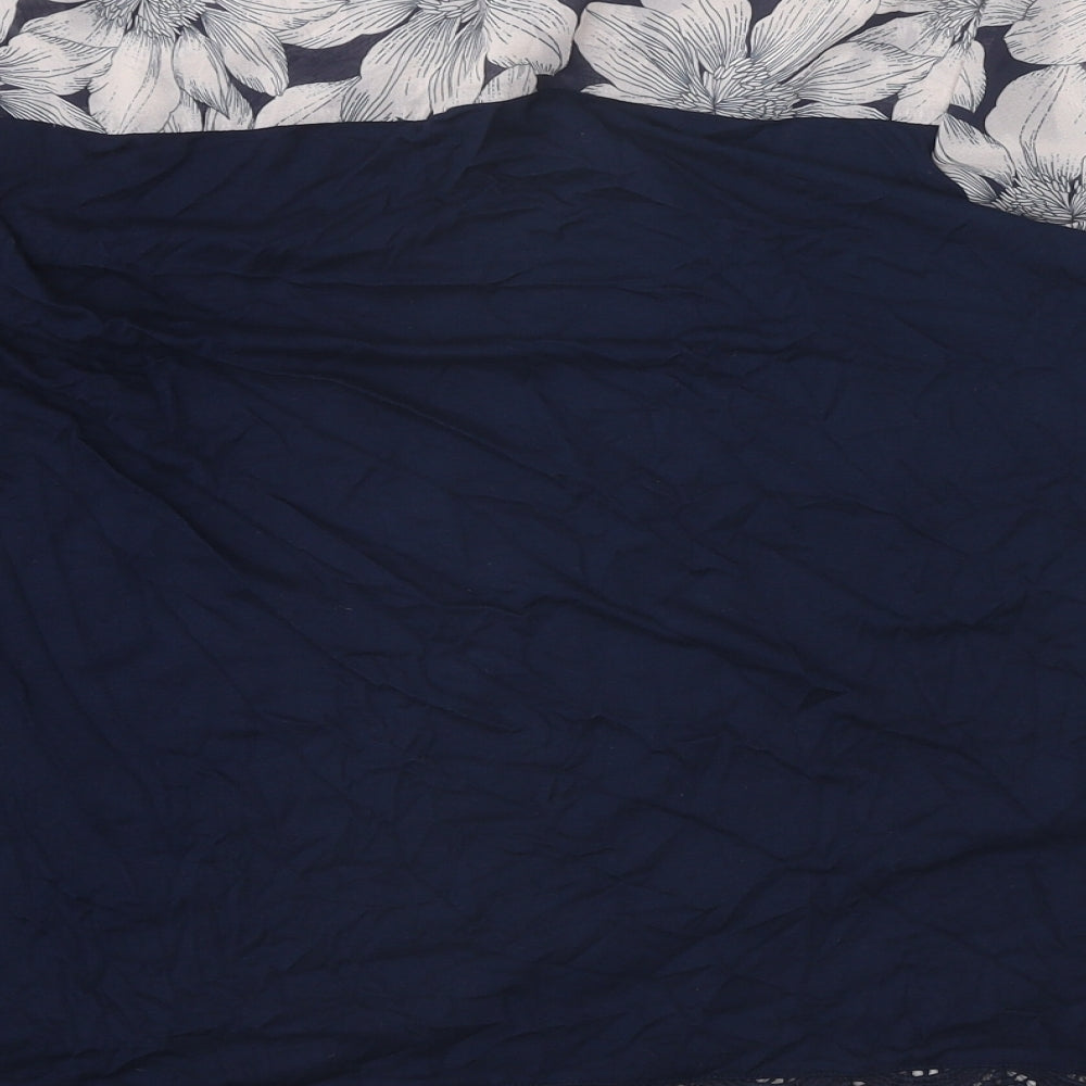 Classic Womens Black Floral Viscose Basic Blouse Size 16 Round Neck - Lace Detail
