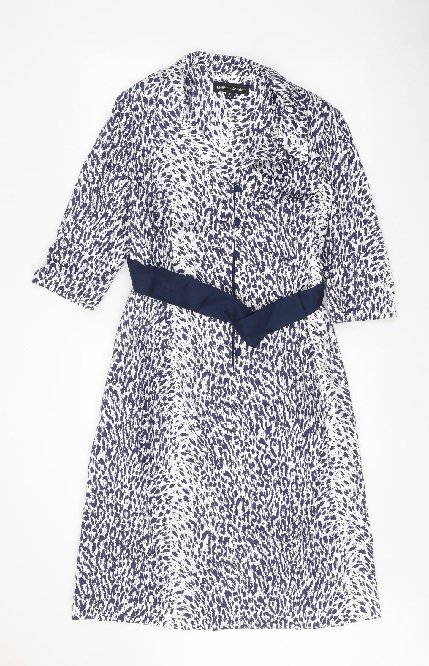 Gloria Estelles Womens Blue Animal Print Polyester A-Line Size 18 V-Neck Button - Leopard Print