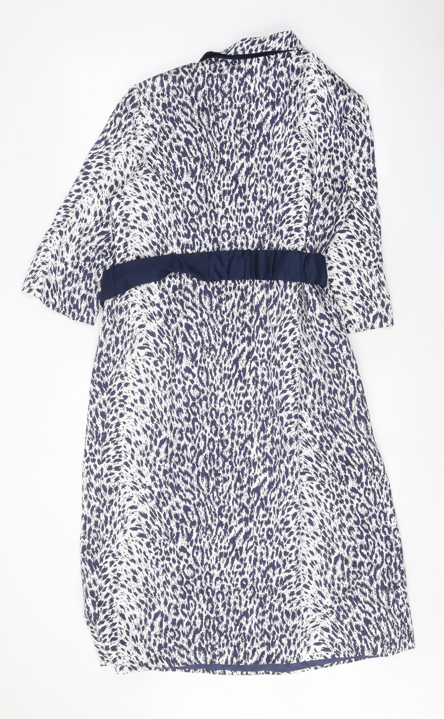 Gloria Estelles Womens Blue Animal Print Polyester A-Line Size 18 V-Neck Button - Leopard Print
