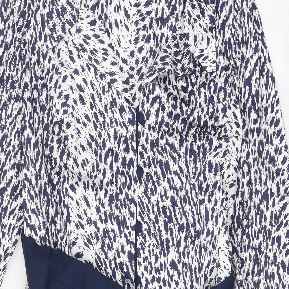 Gloria Estelles Womens Blue Animal Print Polyester A-Line Size 18 V-Neck Button - Leopard Print
