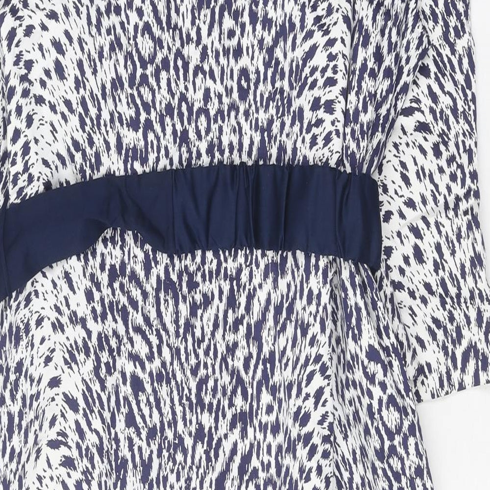 Gloria Estelles Womens Blue Animal Print Polyester A-Line Size 18 V-Neck Button - Leopard Print