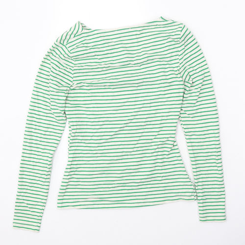 Warehouse Womens Green Striped Cotton Basic T-Shirt Size XS V-Neck