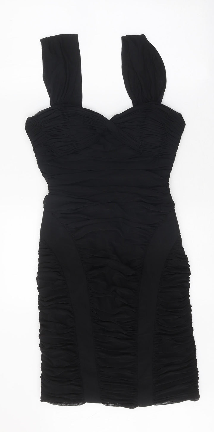 Sousourada Womens Black Polyester Shift Size L Off the Shoulder Zip