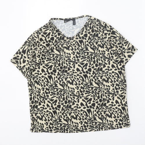 ASOS Womens Black Geometric Polyester Basic T-Shirt Size 10 Round Neck