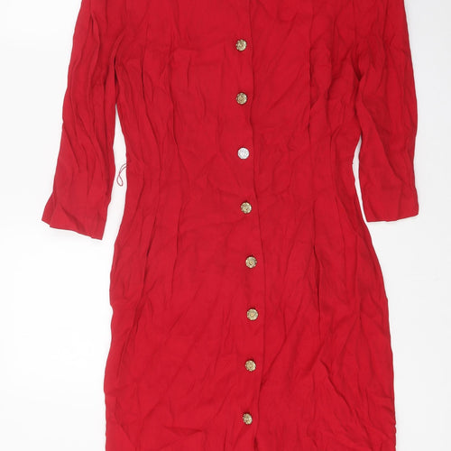 S.L. Petites Womens Red Polyester Sheath Size 8 Round Neck Button