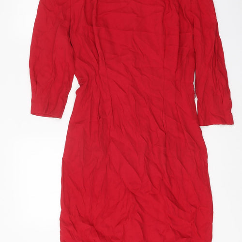 S.L. Petites Womens Red Polyester Sheath Size 8 Round Neck Button