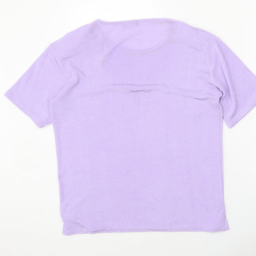 Eye Design Womens Purple Floral Polyester Basic T-Shirt Size M Round Neck