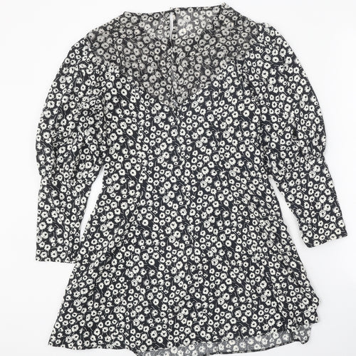 Topshop Womens Black Floral Polyester A-Line Size 10 Round Neck Zip