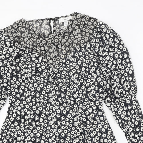 Topshop Womens Black Floral Polyester A-Line Size 10 Round Neck Zip