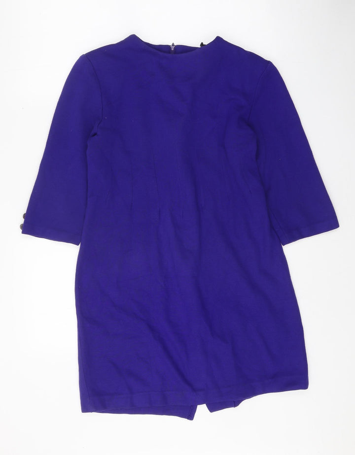 Positive Attitude Womens Blue Acrylic Shift One Size Round Neck Zip