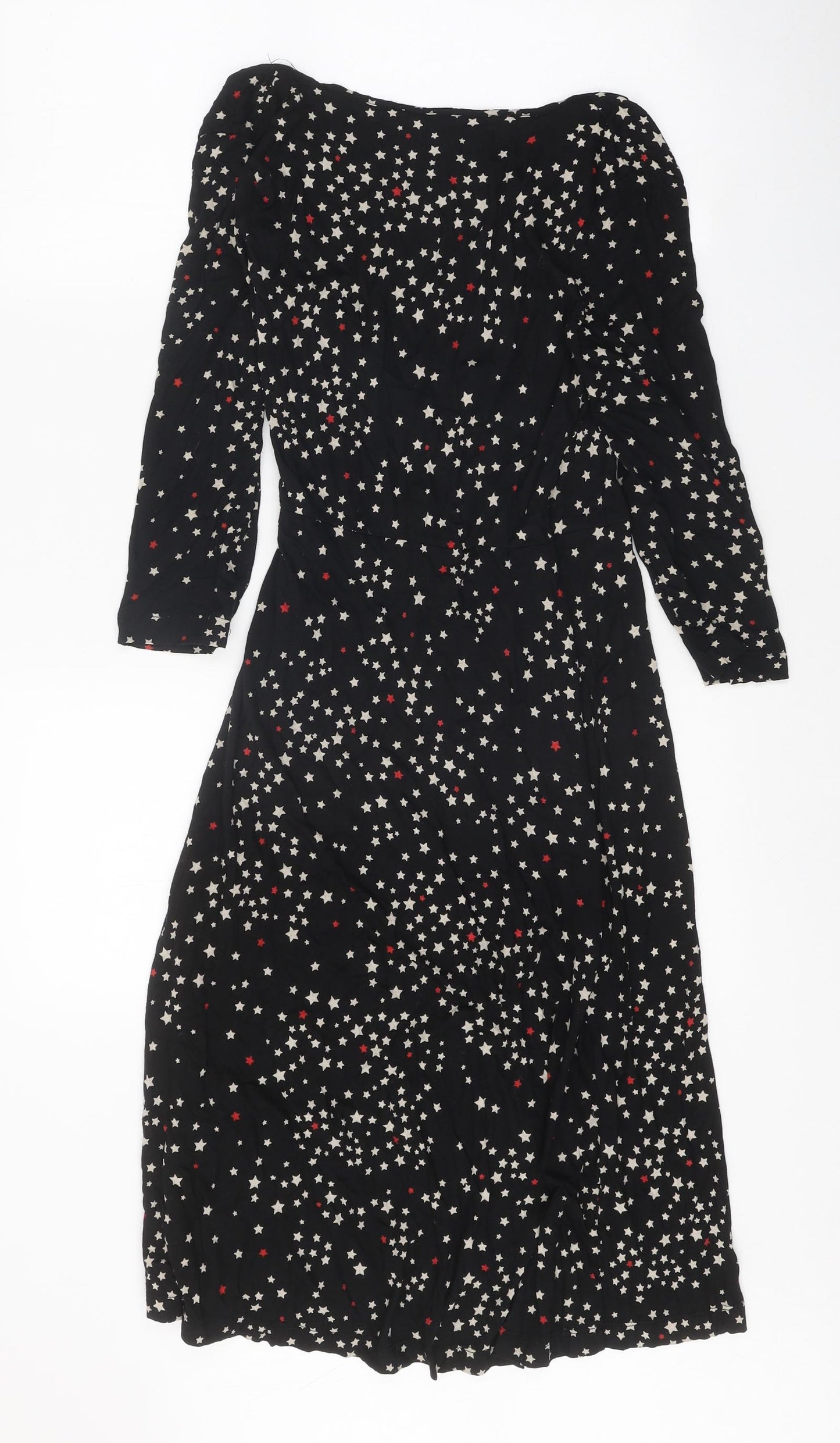 Marks and Spencer Womens Black Geometric Viscose A-Line Size 8 V-Neck Pullover - Star